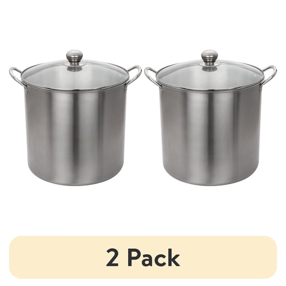(2 pack) Mainstays 21.5 Quart Stainless Steel Canning Pot with Rack, Dual Water Bath Canner and Steam Canner