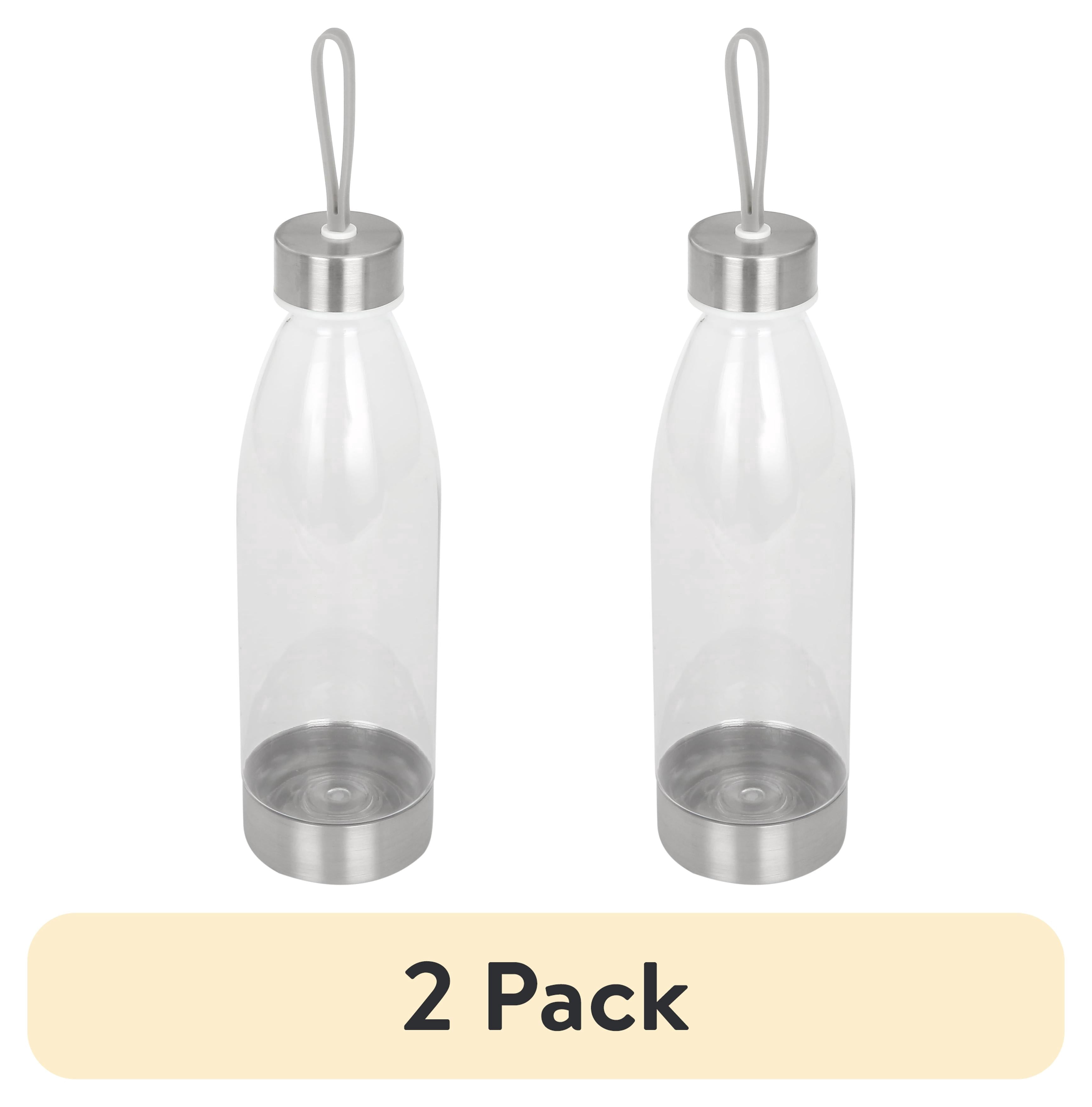 (2 pack) Mainstays 22 Ounce (22 Fluid Ounces) Clear Water Bottle Stainless Steel Lid With Strap