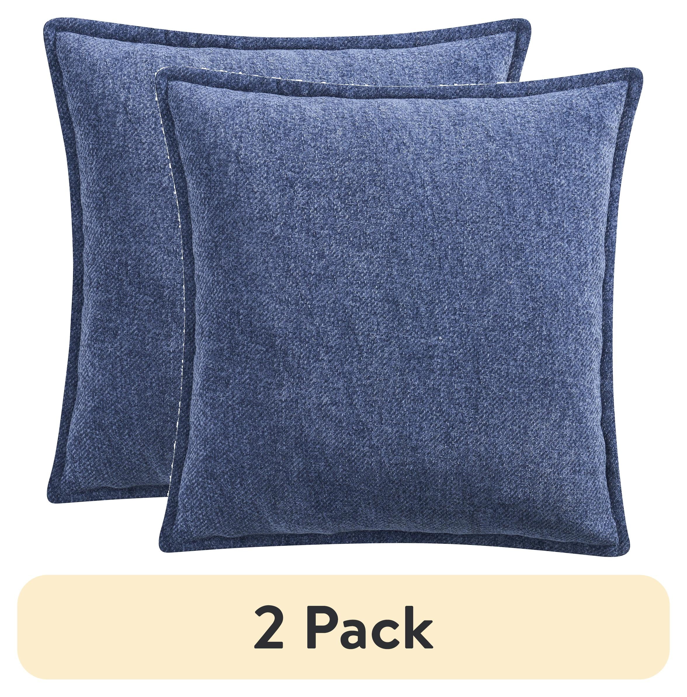 (2 pack) Mainstays 22" x 22" Blue Chenille Flange Decorative Throw Pillow