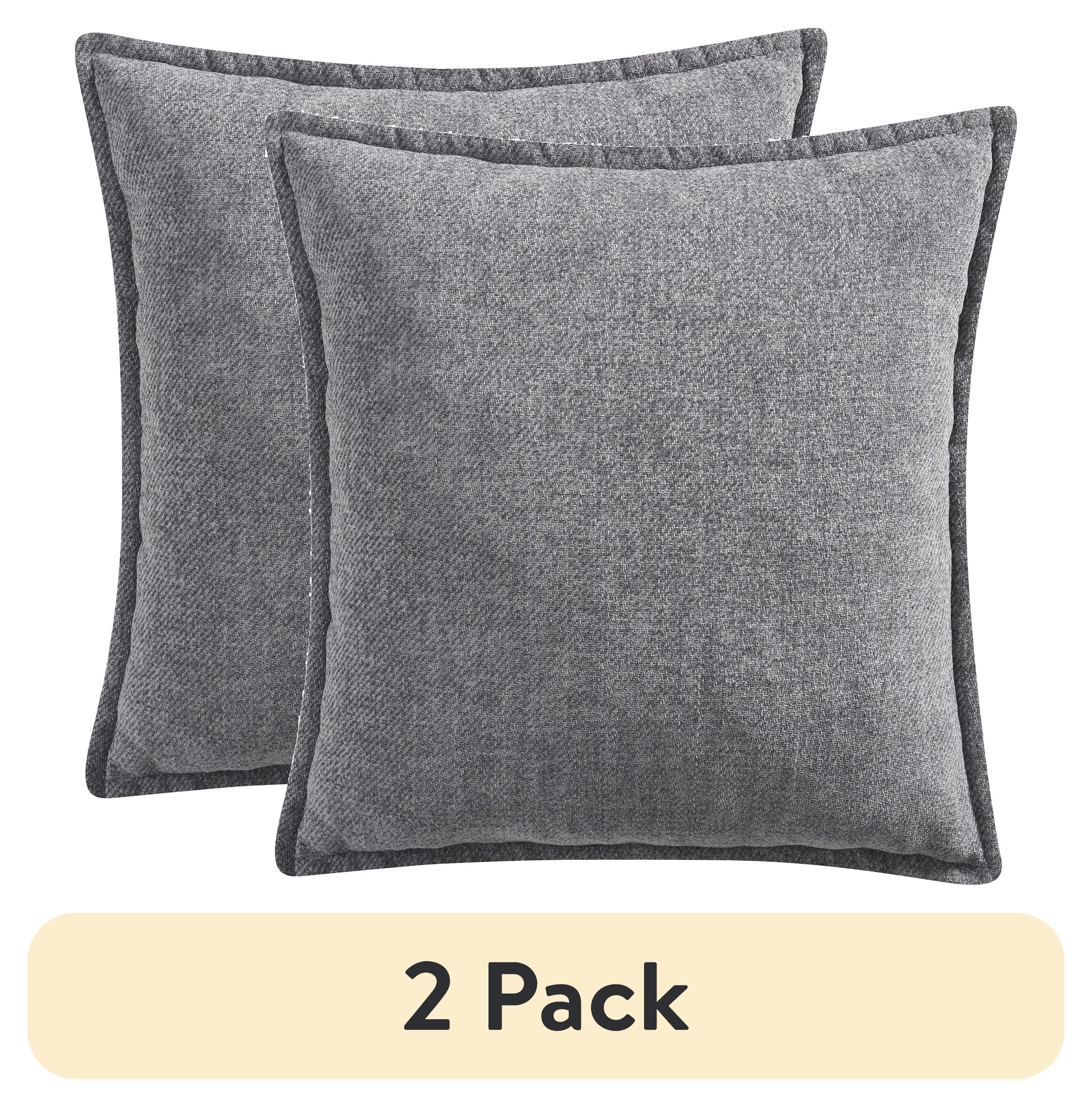 (2 pack) Mainstays 22" x 22" Grey Chenille Flange Decorative Pillow