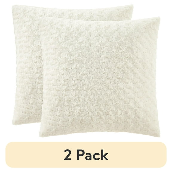 (2 pack) Mainstays 22" x 22" Rosette Faux Fur Decorative Pillow for Adults, Vanilla Dream