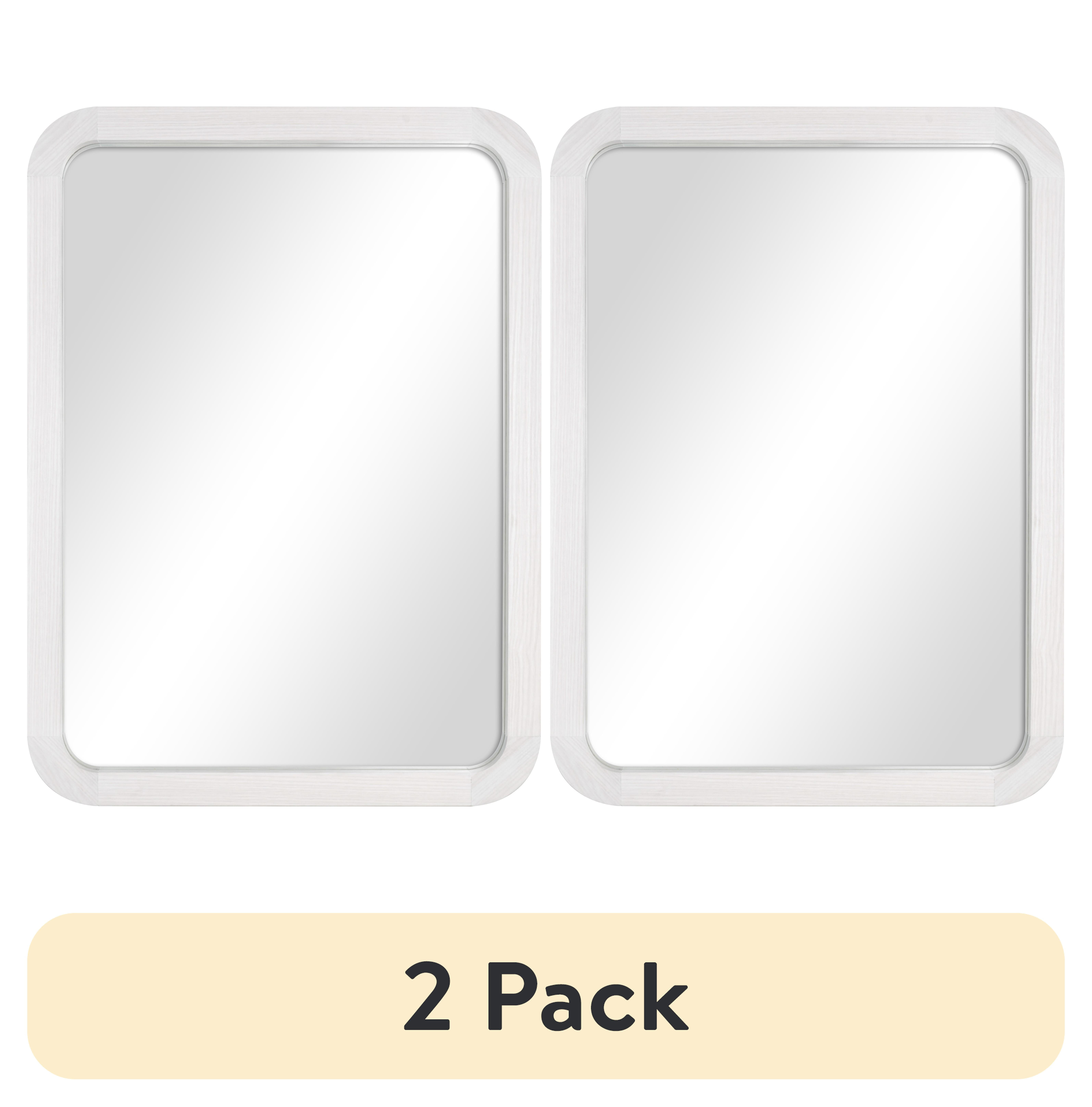 (2 pack) Mainstays 22inx30in Rounded Edge Rectangular White Finish Wall Mirror
