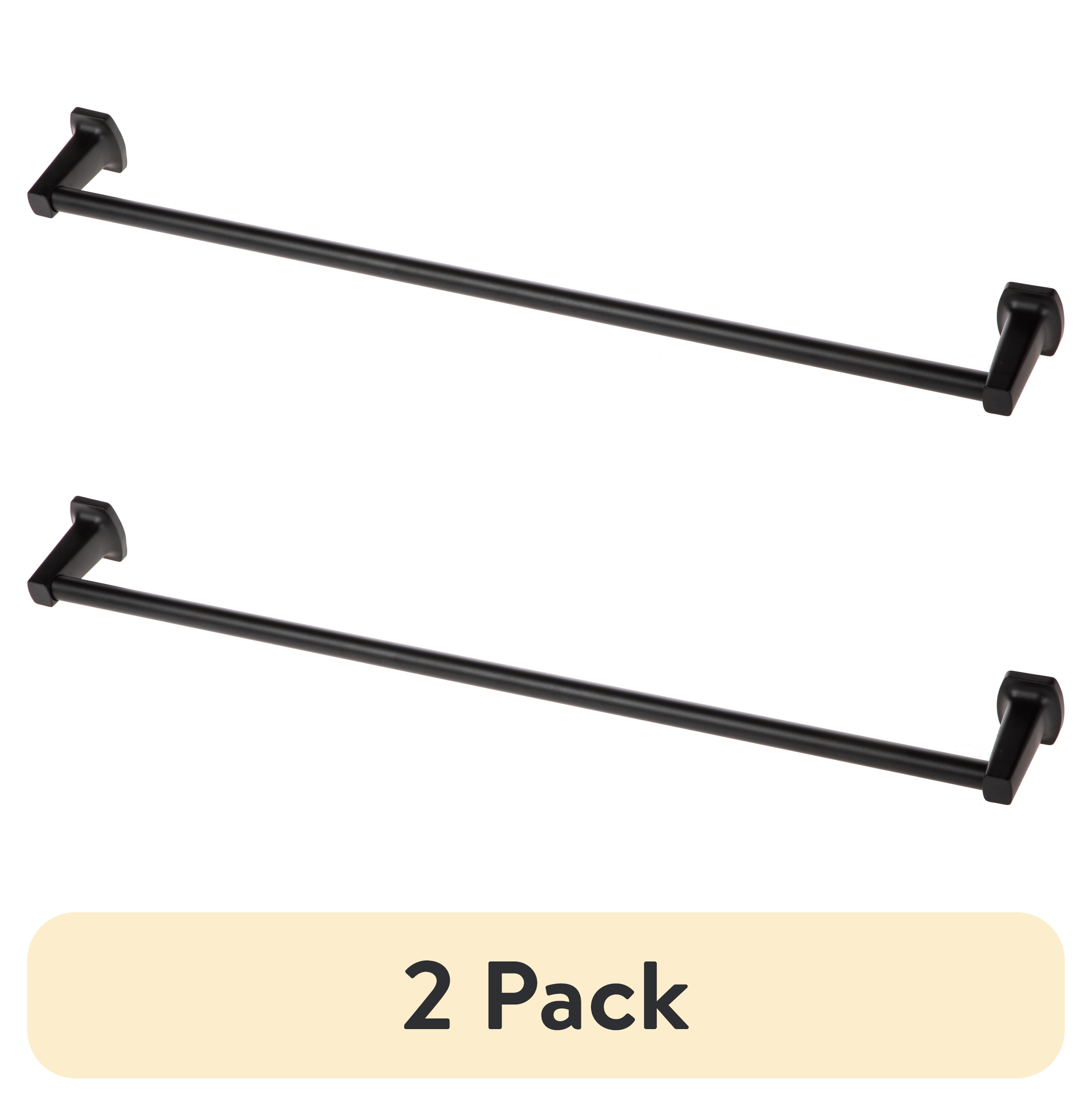 (2 pack) Mainstays 24 in Square Style Wall Mount Steel Towel Bar, Black Finish
