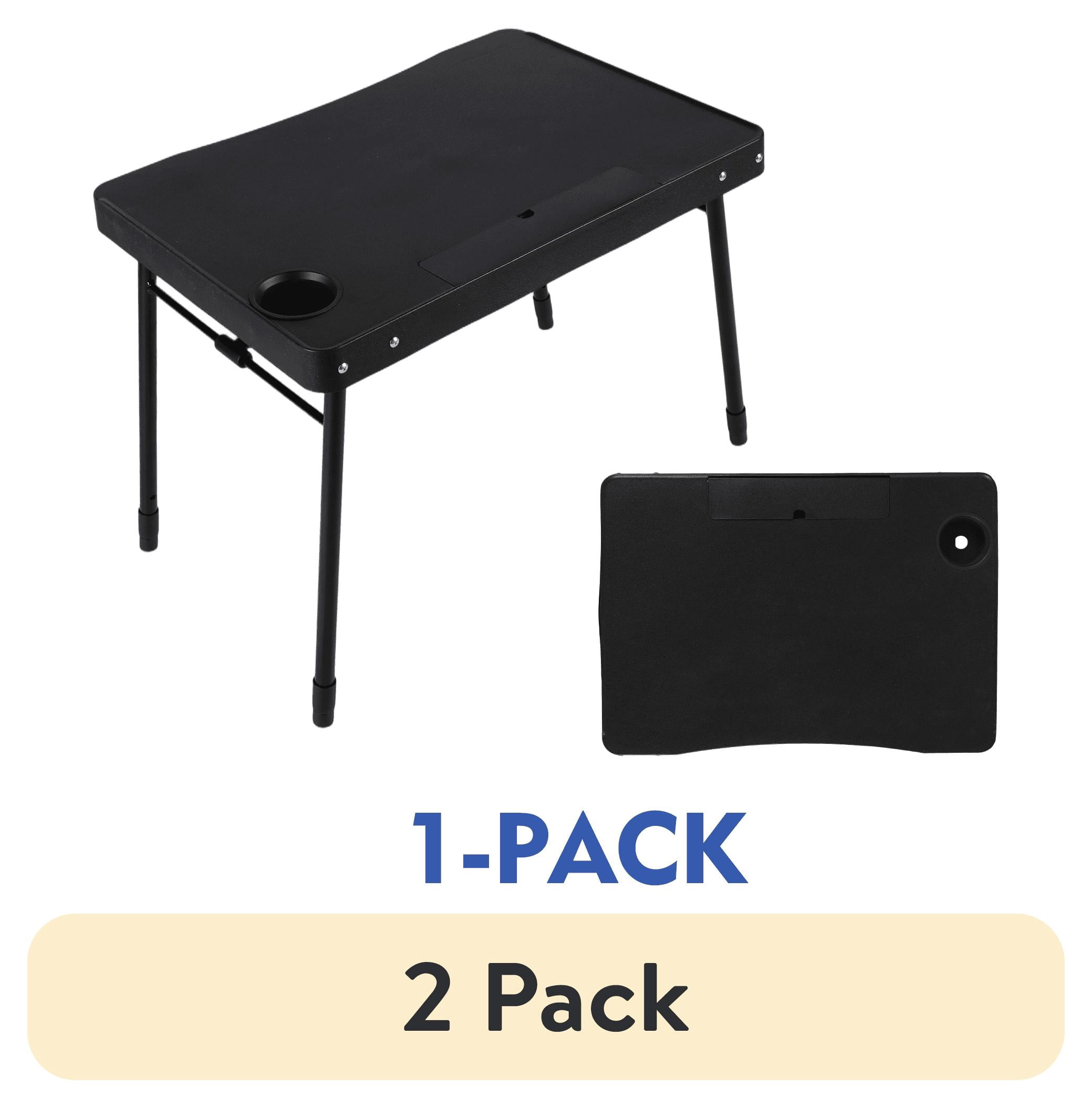 (2 pack) Mainstays 26 in Adjustable Height Personal Folding Table with Cupholder and Tablet Holder, Black