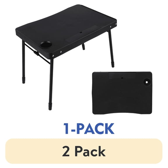 (2 pack) (2 pack) Mainstays 26 in Adjustable Height Personal Folding Table with Cupholder and Tablet Holder, Black