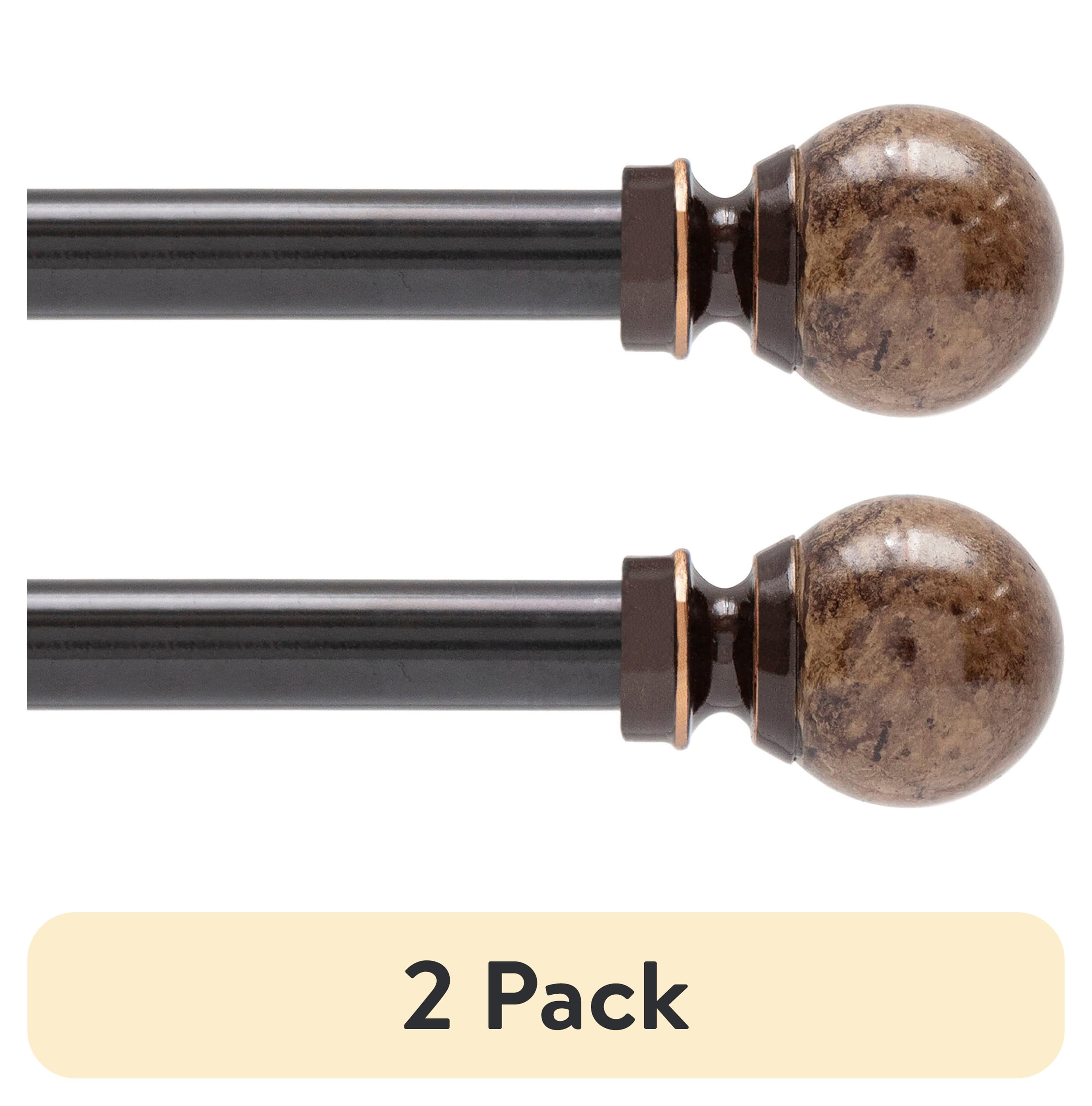 (2 pack) Mainstays Jillian 1/2 in Adjustable Café Curtain Rod, 28-48 in, Brown Marble