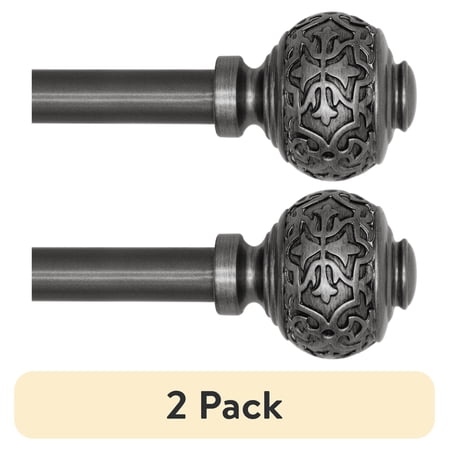 (2 pack) Mainstays 3/4" Aged Silver Kennley Knob Adjustable Single Curtain Rod Set, 30-84"