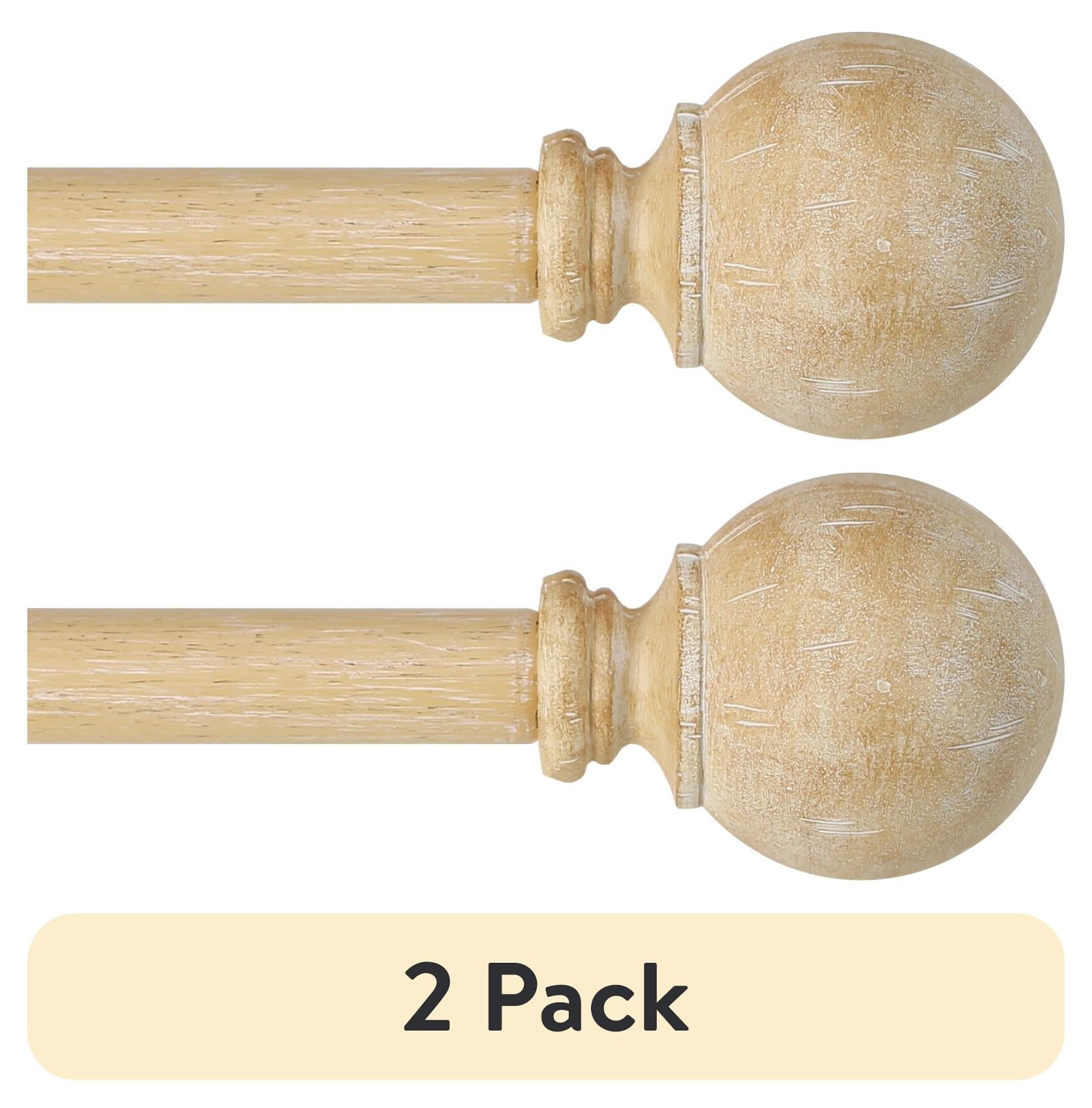 (2 pack) Mainstays 3/4" Faux Wood Ball Single Curtain Rod Set 30-84 in, Wood Tone