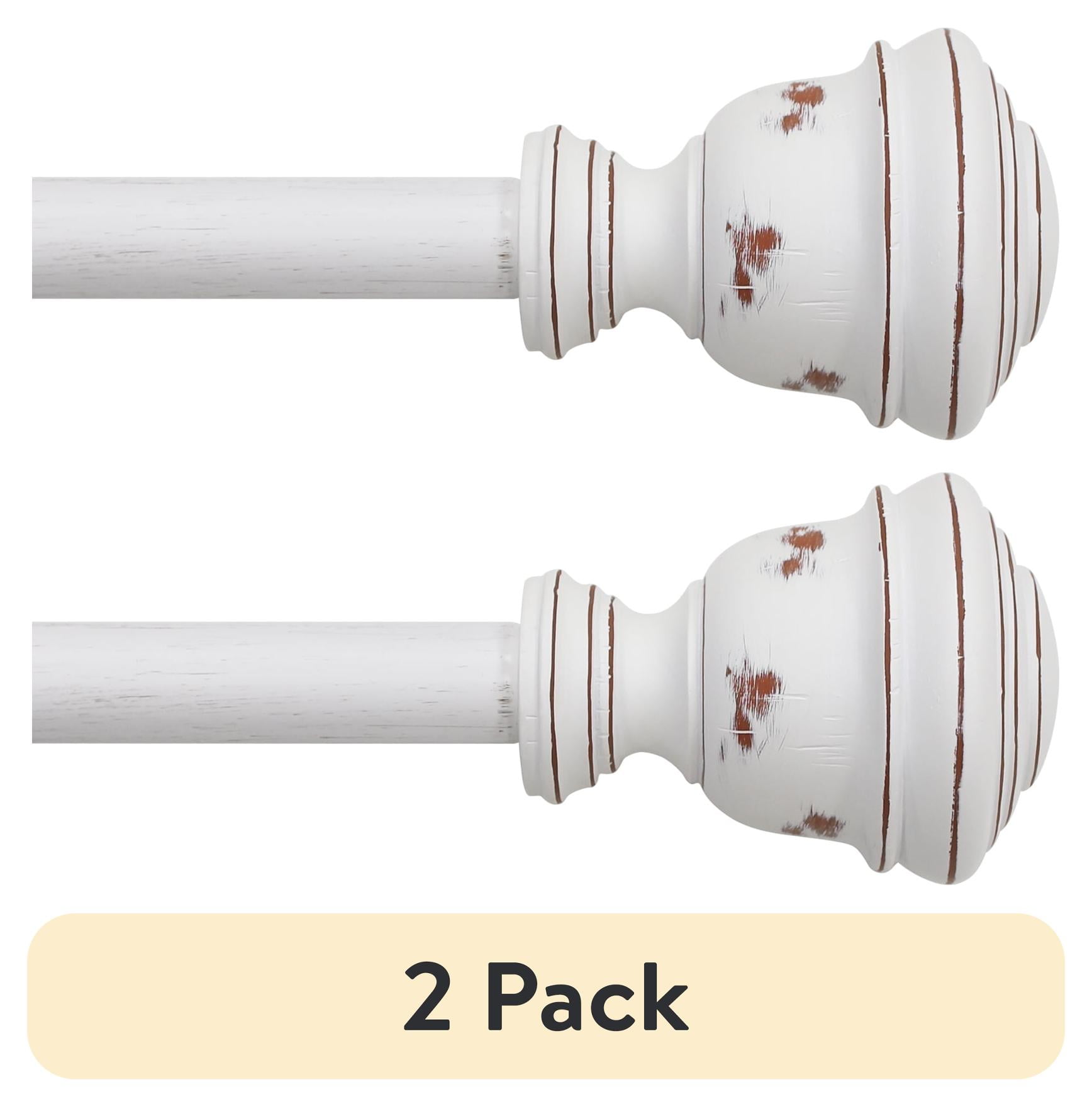 (2 pack) Mainstays 3/4" White Faux Wood Urn Single Curtain Rod Set, 30-84"