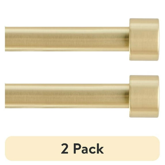(2 pack) Mainstays 3/4" Gold End Cap Adjustable Single Curtain Rod Set, 30-84"
