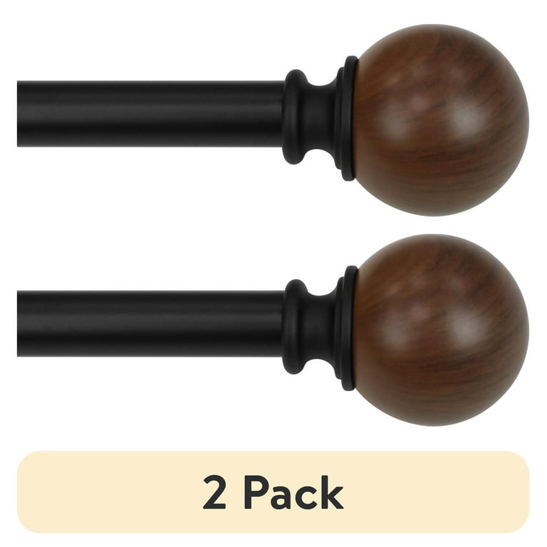 (2 pack) Mainstays 3/4" Mixed Material Ball Single Curtain Rod 30-84 in, Matte Black Finish