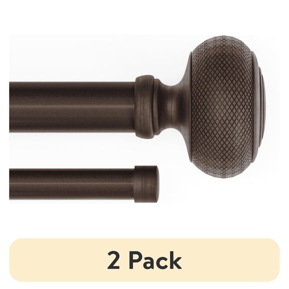 (2 pack) Mainstays 3/4" and 5/8" Oil Rubbed Bronze Hawthorne Knob Adjustable Double Curtain Rod Set, 30-84"