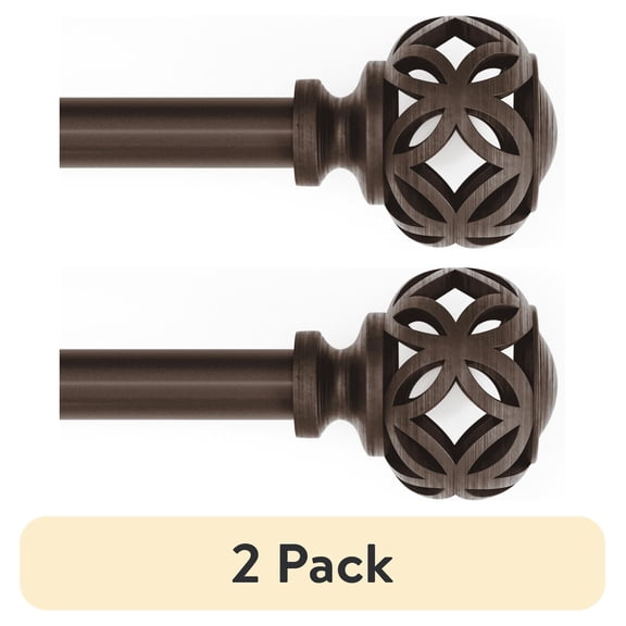 (2 pack) Mainstays 3/4" Oil Rubbed Bronze Filigree Knob Adjustable Single Curtain Rod Set, 30-84"