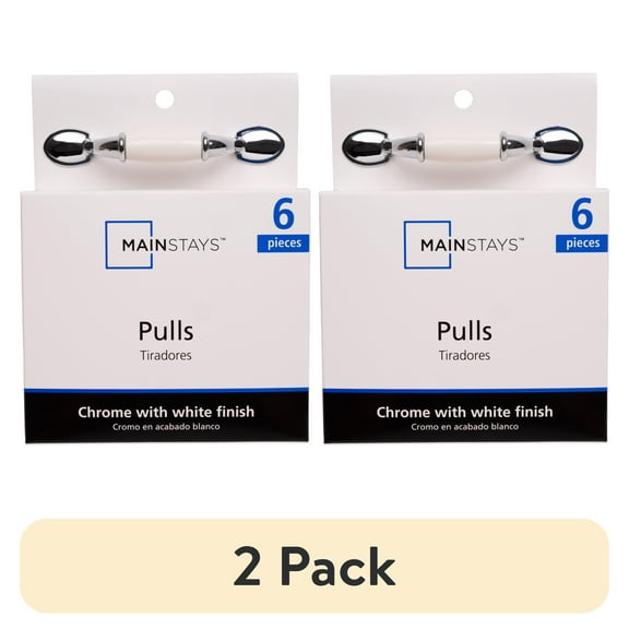 (2 pack) Mainstays 3" (76mm) Center-to-Center Classic Cabinet Pull, Chrome and White, 6 Pack