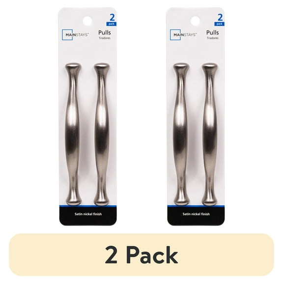 (2 pack) Mainstays 3" (76mm) Center-to-Center Footed Cabinet Pull, Satin Nickel, 2 Pack