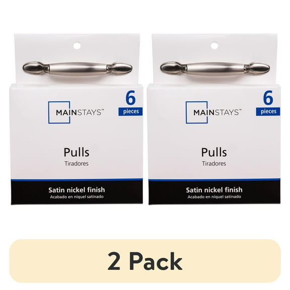 (2 pack) Mainstays 3" (76mm) Center-to-Center Footed Cabinet Pull, Satin Nickel, 6 Pack