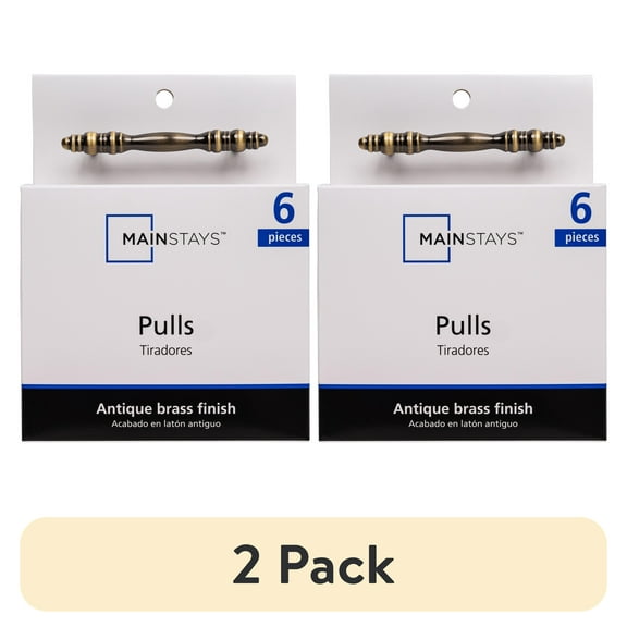 (2 pack) Mainstays 3" (76mm) Center-to-Center Traditional Cabinet Pull, Antique Brass, 6 Pack