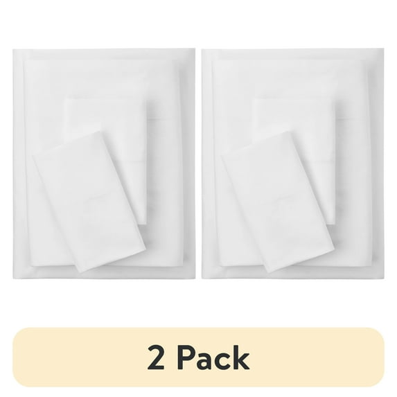 (2 pack) Mainstays 3-Piece 300 Thread Count White Cotton Blend Percale Bed Sheet Set, Twin XL