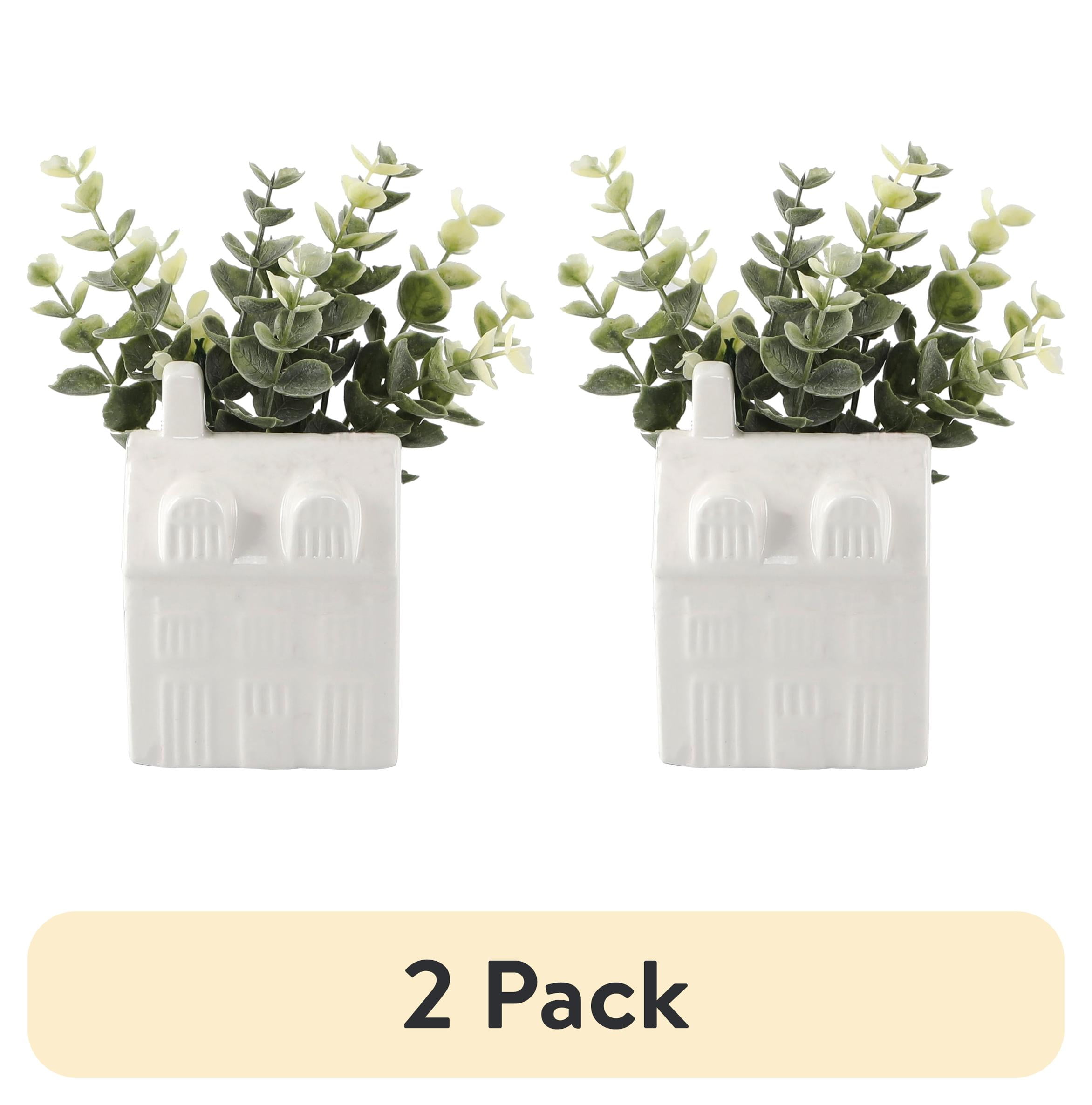 (2 pack) Mainstays 3" Artificial Baby Eucalyptus Plant in White Ceramic House Planter