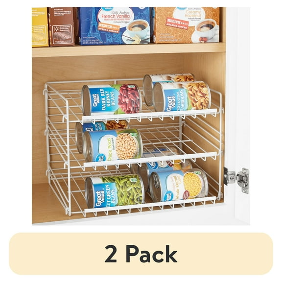 (2 pack) Mainstays 3-Tier Can Dispenser Rack Organizer Powder Coated Steel White, Well Suited to Kitchen Organization and Accessibility