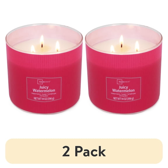 (2 pack) Mainstays 3-Wick Textured Wrapped Juicy Watermelon Scented Candle, 14 oz