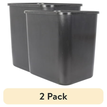 (2 pack) Mainstays Bathroom Trash Can, 3 Gallon Plastic Open Top Garbage Bucket Bin, Black
