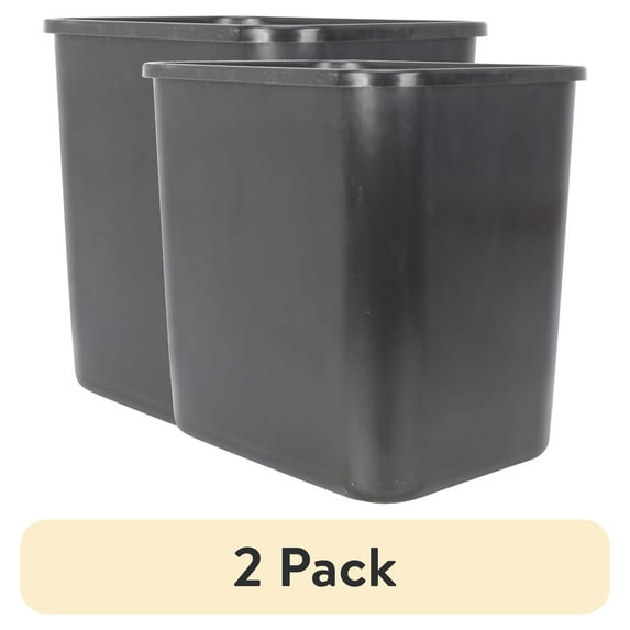 (2 pack) Mainstays Bathroom Trash Can, 3 Gallon Plastic Open Top Garbage Bucket Bin, Black