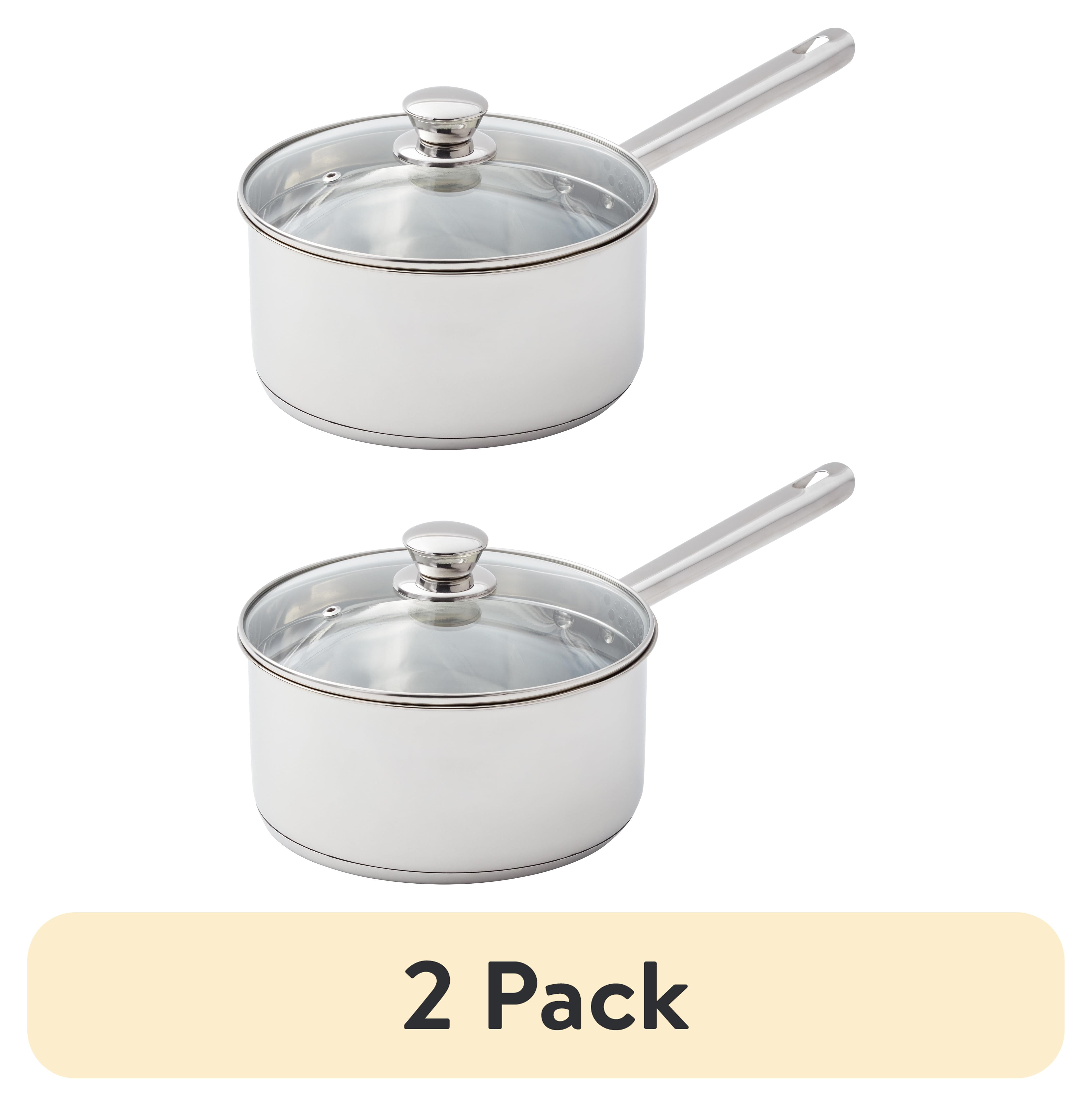 (2 pack) Mainstays 3 qt Induction Compatible Stainless Steel Saucepan with Lid