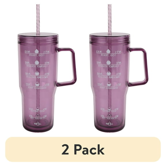 (2 pack) Mainstays 30 Ounce Plastic Tumbler with Handle, Purple