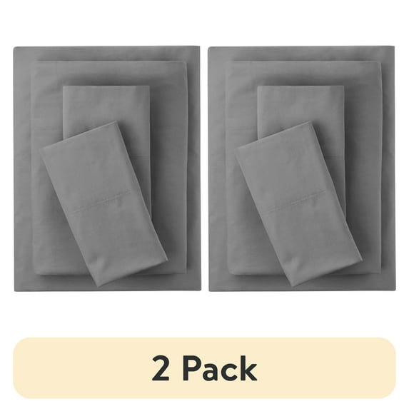 (2 pack) Mainstays, 300 Thread Count, Cotton Blend, Percale, Easy Care, Adult / Teen, Sheet set, Soothing Gray, Twin / Twin XL