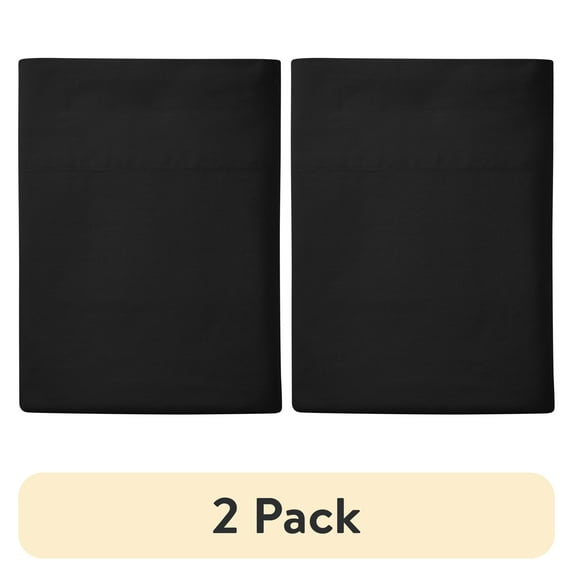 (2 pack) Mainstays 300 Thread Count Solid Rich Black CVC Cotton Blend Flat Sheet, Twin/Twin XL , Adult / Teen