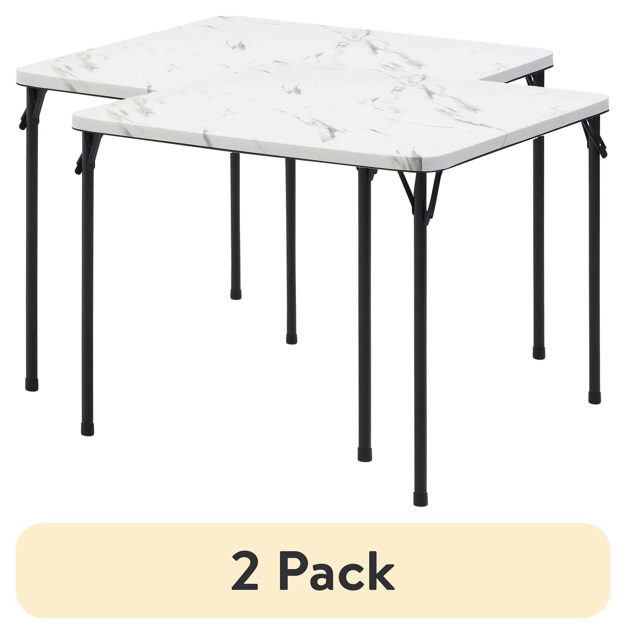 (2 pack) Mainstays 34 in Folding Card Table with Fixed Table Top and Folding Legs, Faux White Marble