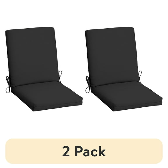 (2 pack) Mainstays 37" L x 19.5" W Black 1 Piece Rectangle Outdoor Chair Cushion