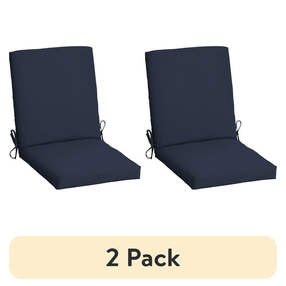 (2 pack) Mainstays 37"L x 19.5"W Navy Blue 1 Piece Rectangle Outdoor Chair Cushion
