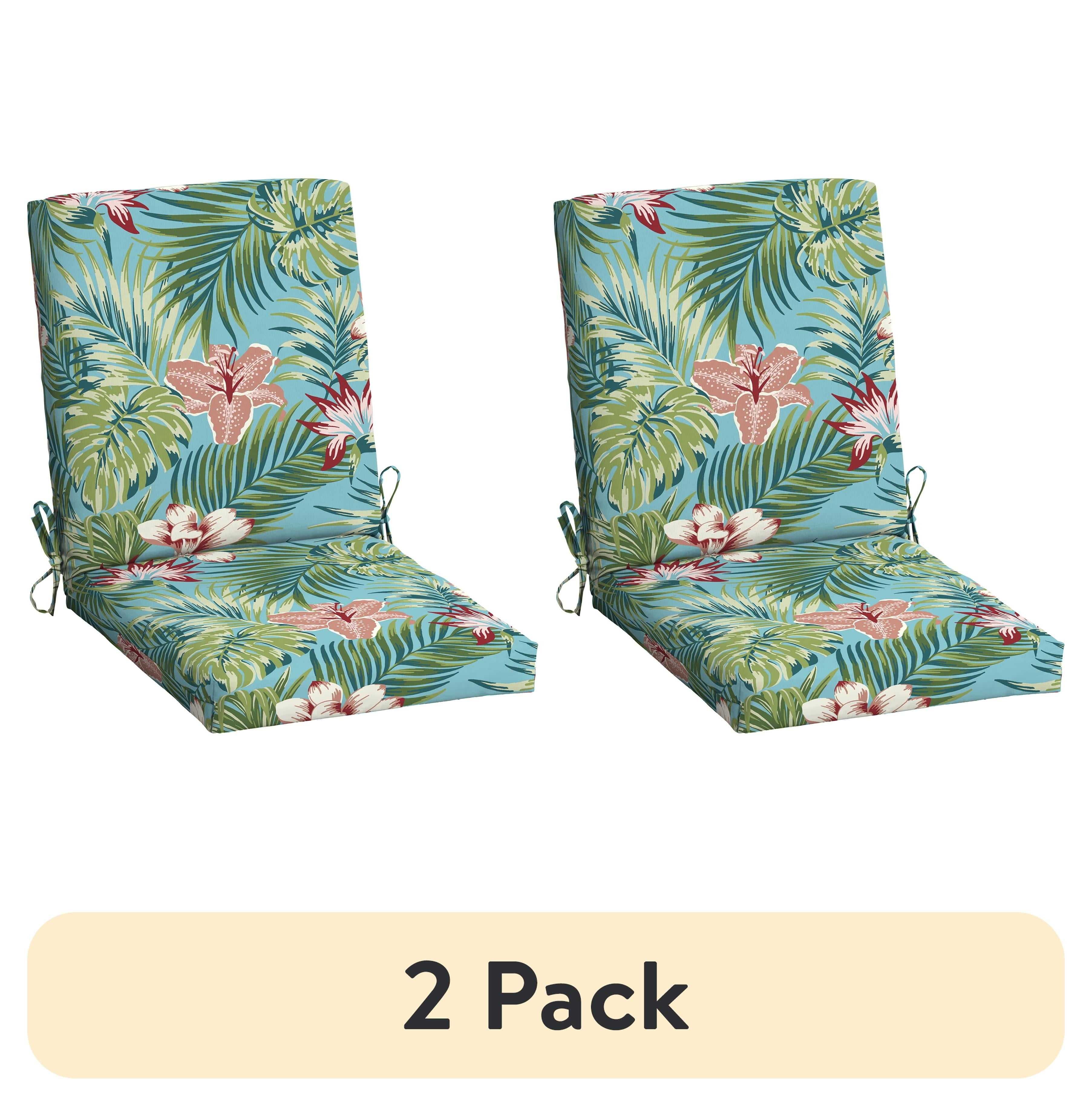 Turquoise Palm Polyester Outdoor Chair Cushion with Ties