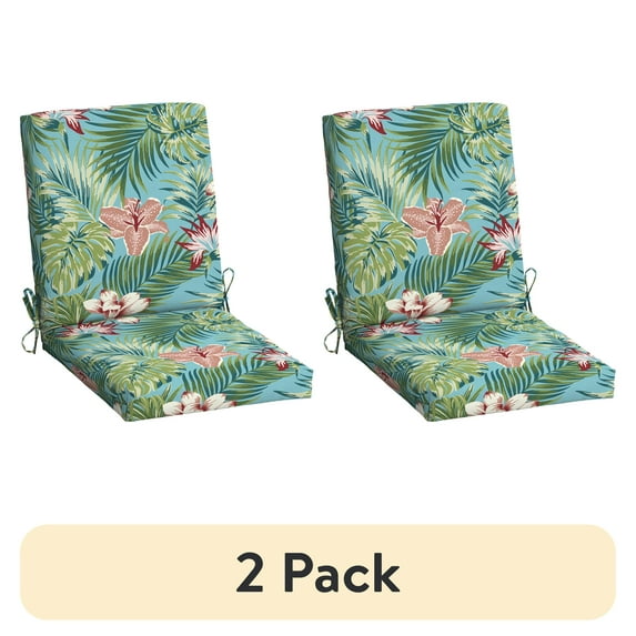 (2 pack) Mainstays 37"L x 19.5"W Turquoise Palm 1 Piece Rectangle Outdoor Chair Cushion