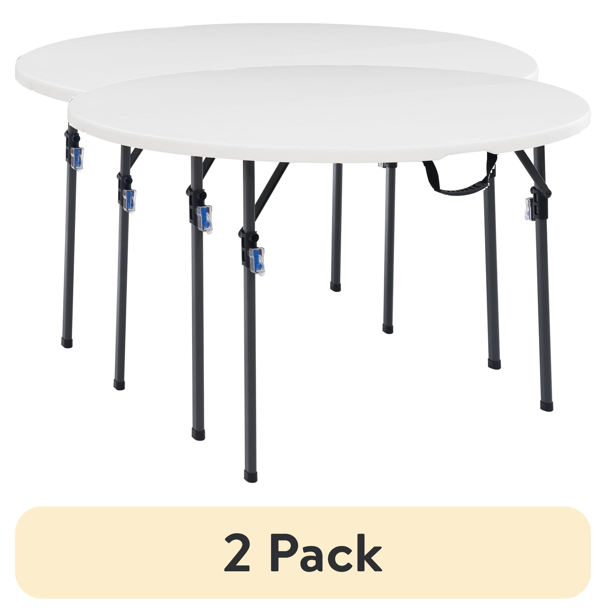 (2 pack) Mainstays 4 Foot Fold-in-Half Round Plastic Table, White, Indoor/Outdoor