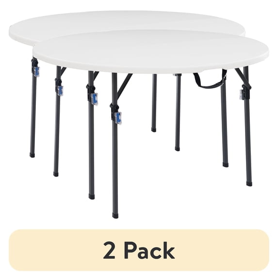 (2 pack) Mainstays 4 Foot Fold-in-Half Round Plastic Table, White, Indoor/Outdoor