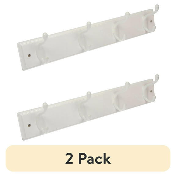 (2 pack) Mainstays 4 Hook 18 inch Hook Board for Coats, Bags, Leashes, Keys, Towels, 30 lbs Capacity, White, 1 Pc