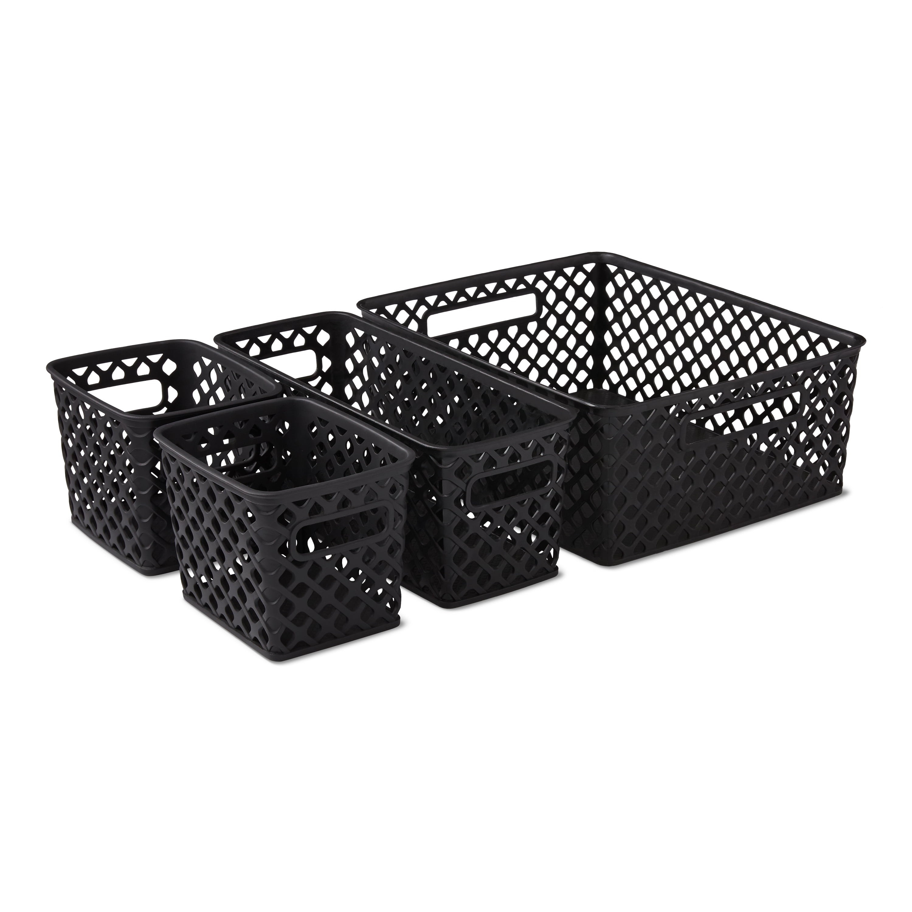 (2 pack) Mainstays 4-Piece Black Decorative Plastic Storage Basket Set, 14 in x 11.6 in x 5.3 in