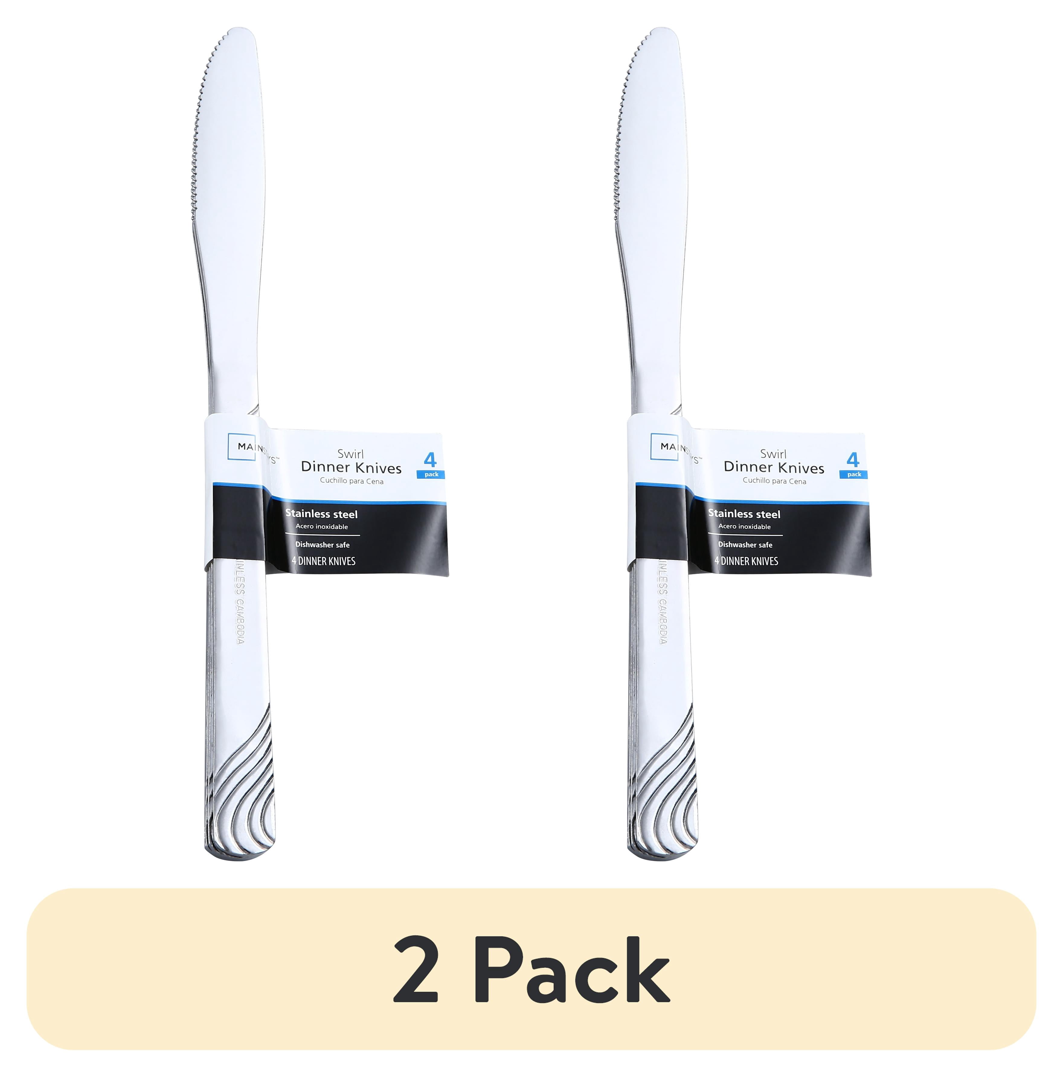 (2 pack) Mainstays 4-Piece Swirl Stainless Steel Dinner Knife Set, Silver Tableware