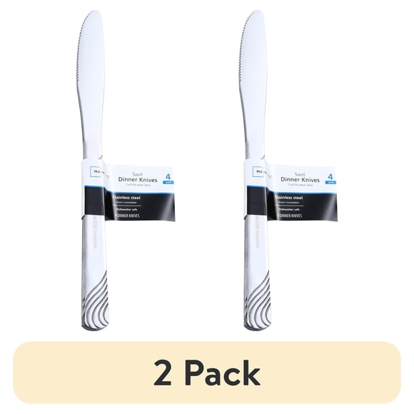 (2 pack) Mainstays 4-Piece Swirl Stainless Steel Dinner Knife Set, Silver Tableware
