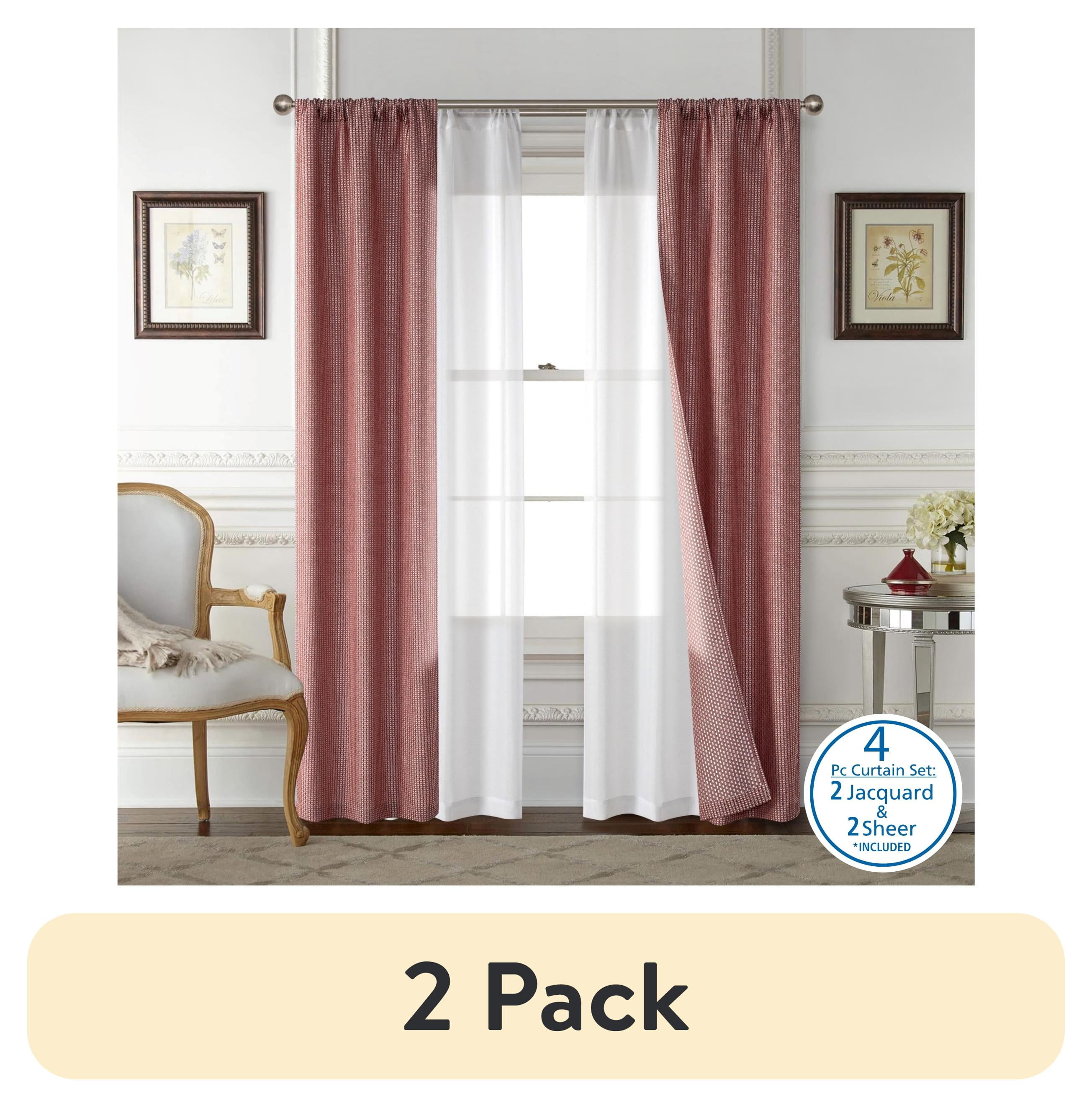 (2 pack) Mainstays Wave Jacquard Curtain Panel Set, 4-Piece, Red, 27.5 in W x 84 in L