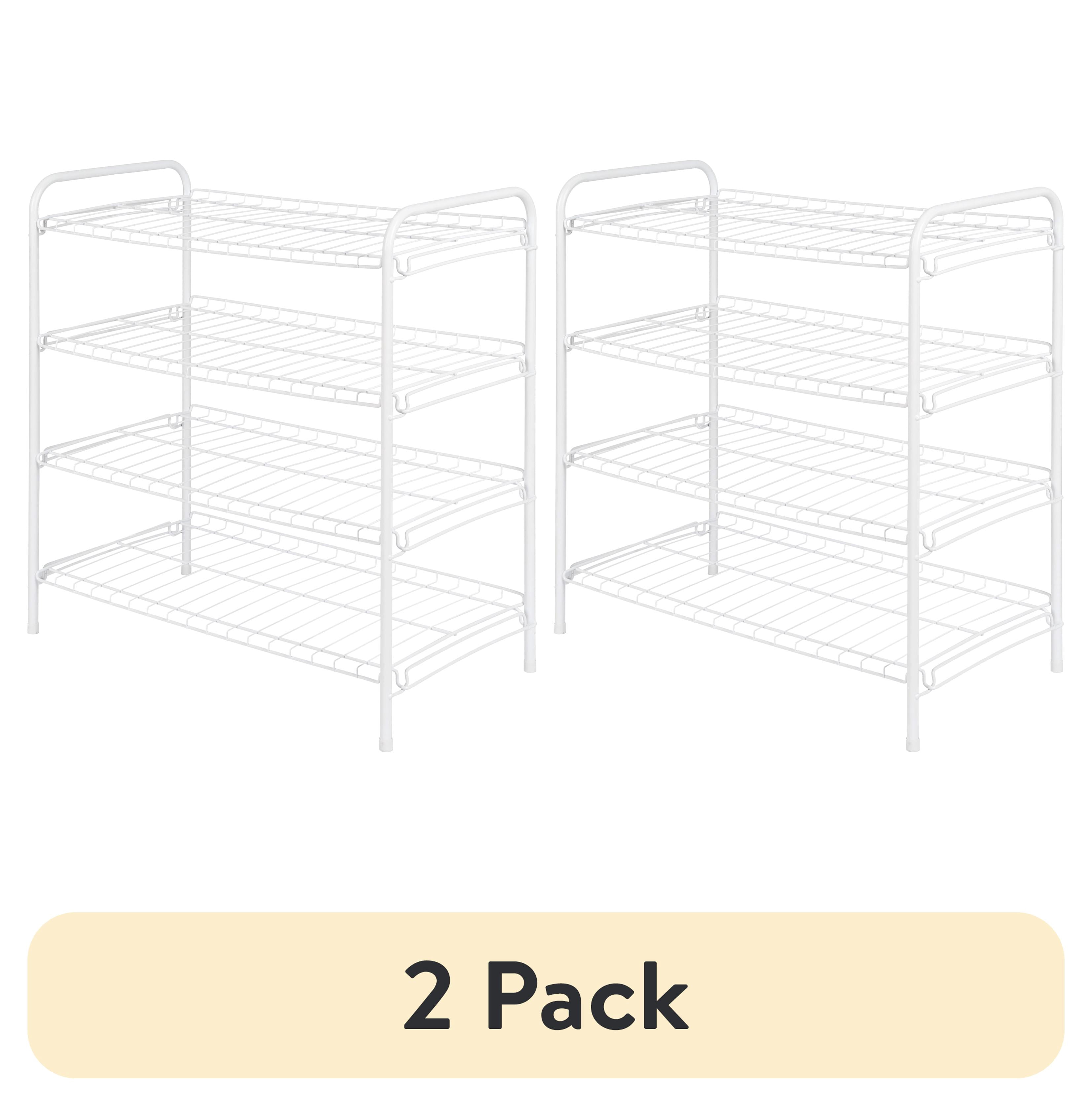(2 pack) Mainstays Steel Wire Shoe Organizer, 4-Tiers, 12 Shoe Pair Capacity, Durable Shoe Rack, White