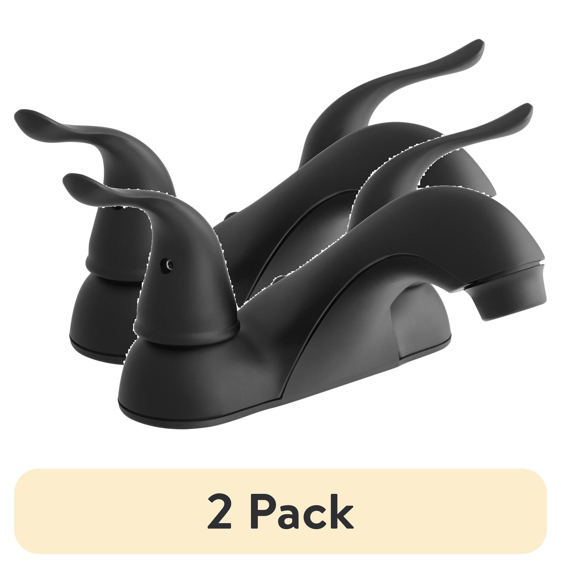 (2 pack) Mainstays 4-inch Centerset Bathroom Faucet with Push Pop-up, Dual Handle, Matte Black