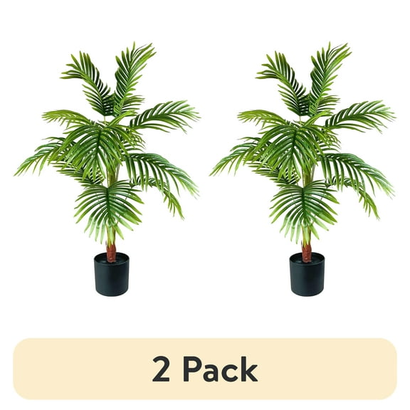 (2 pack) Mainstays Artificial Plant, Palm Plant, 3.33 ft, Black Plastic Pot