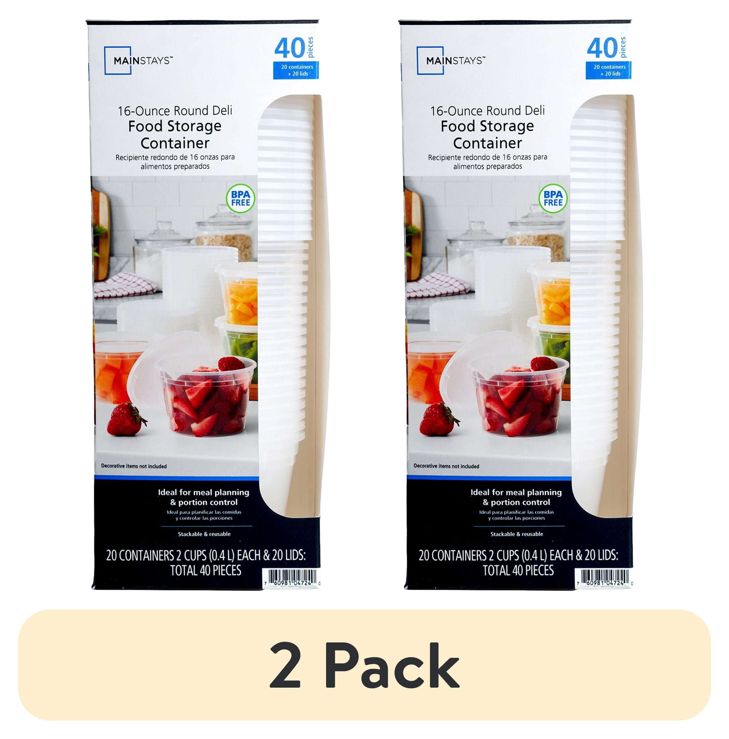 (2 pack) Mainstays 40 Piece 16oz Plastic Deli Container, Ideal Use for Meal Prep and Batch Cooking