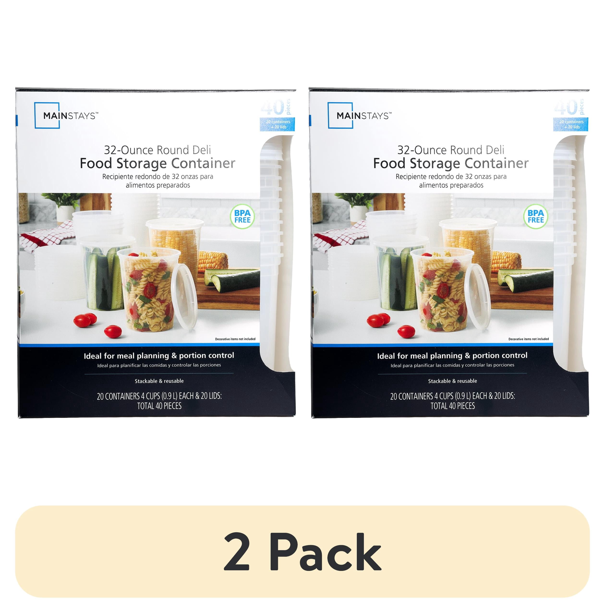 (2 pack) Mainstays Clear Plastic Deli Containers, 32 oz, 40 Piece