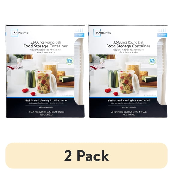 (2 pack) Mainstays Clear Plastic Deli Containers, 32 oz, 40 Piece