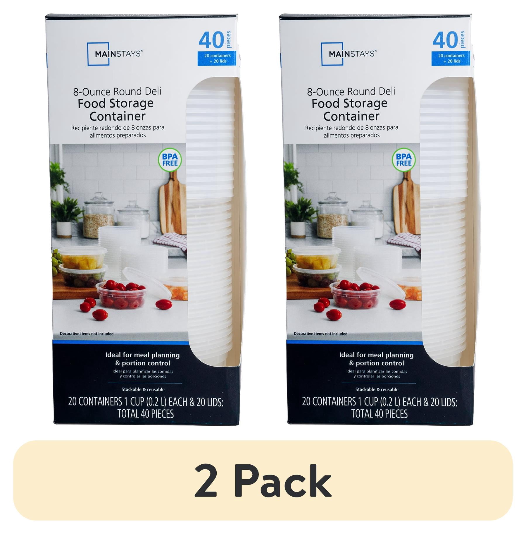 (2 pack) Mainstays 40-Piece 8 oz Plastic Deli Container Set, 20 Containers and 20 Lids